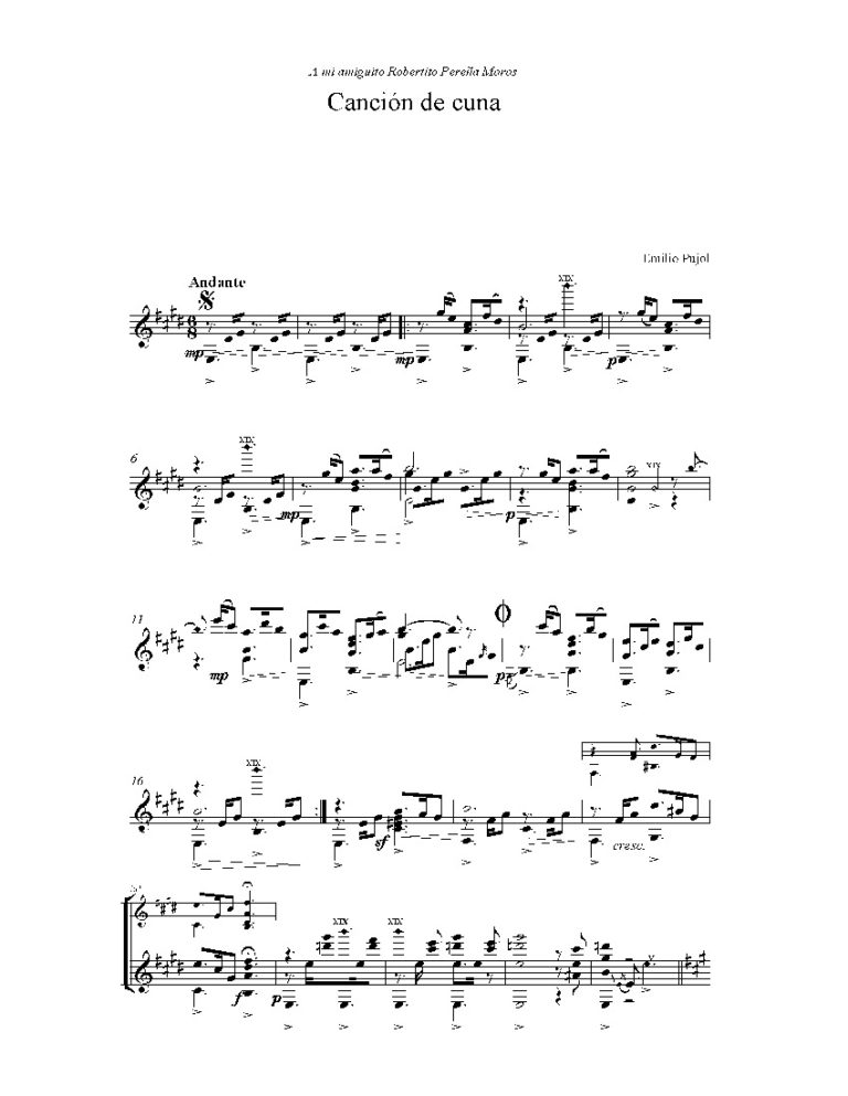 Canción de cuna - classical guitar sheet music - CGLIB.ORG