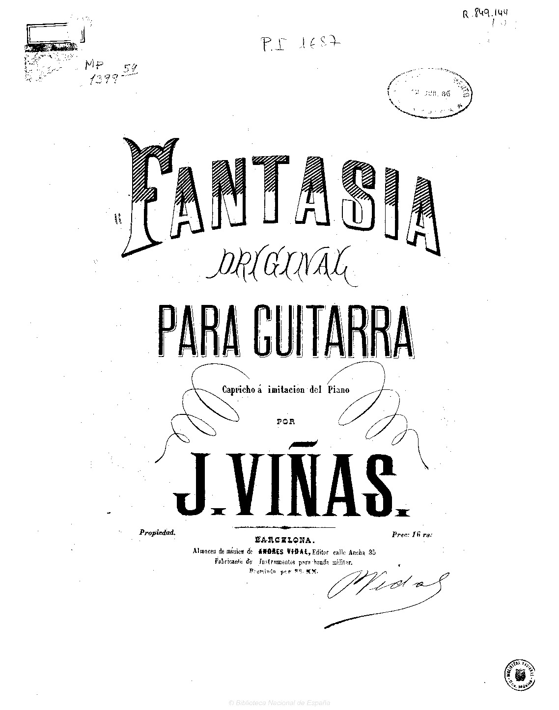 Vinas. Jose - Fantasía original para guitarra capricho a imitación del ...