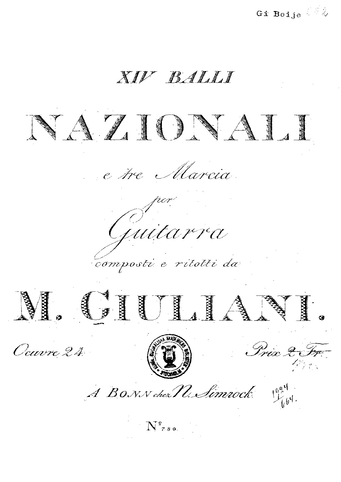 Giuliani. Mauro - Op. 24b Fourteen National Dances and Three Marches ...