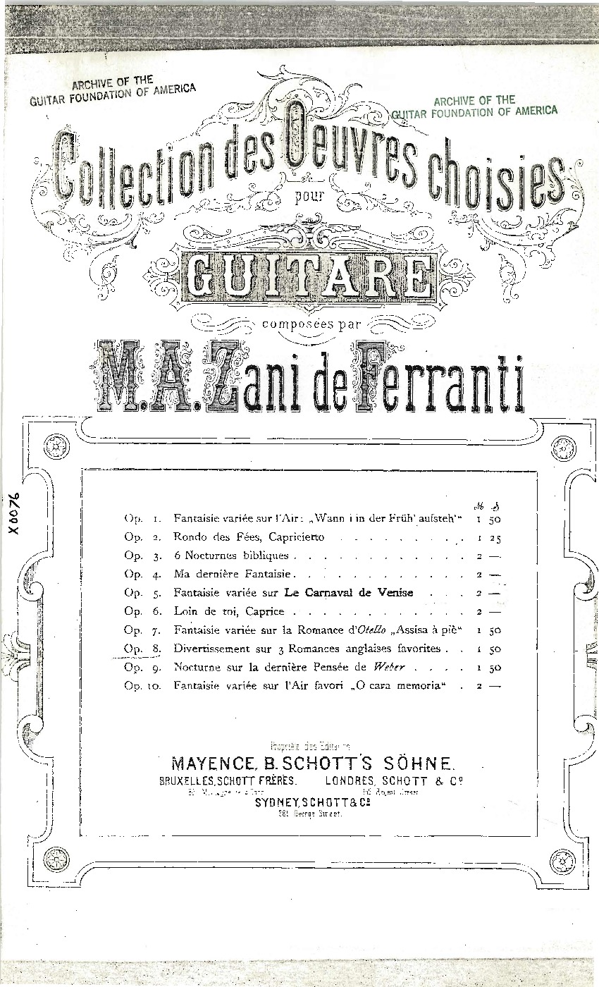 Zani de Ferranti. Marco Aurelio - Op.8 Divertissement sur trois ...