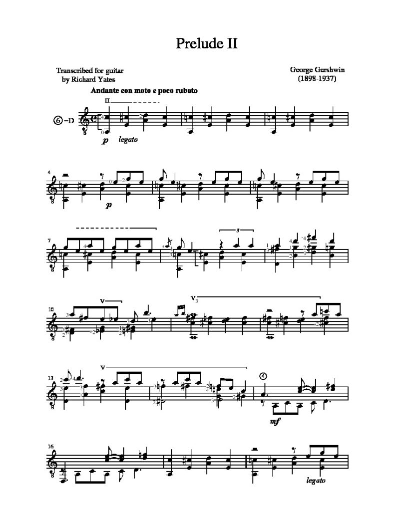 Gershwin. George Classical Guitar Sheet Music Scores - Classical Guitar ...