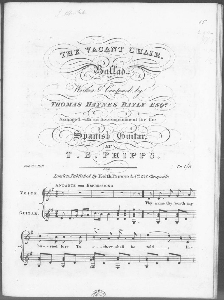 Bayly. Thomas Haynes - The Vacant Chair, Ballad Arranged with an ...