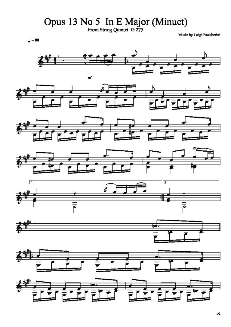 Boccherini. Luigi Classical Guitar Sheet Music Scores - Classical ...