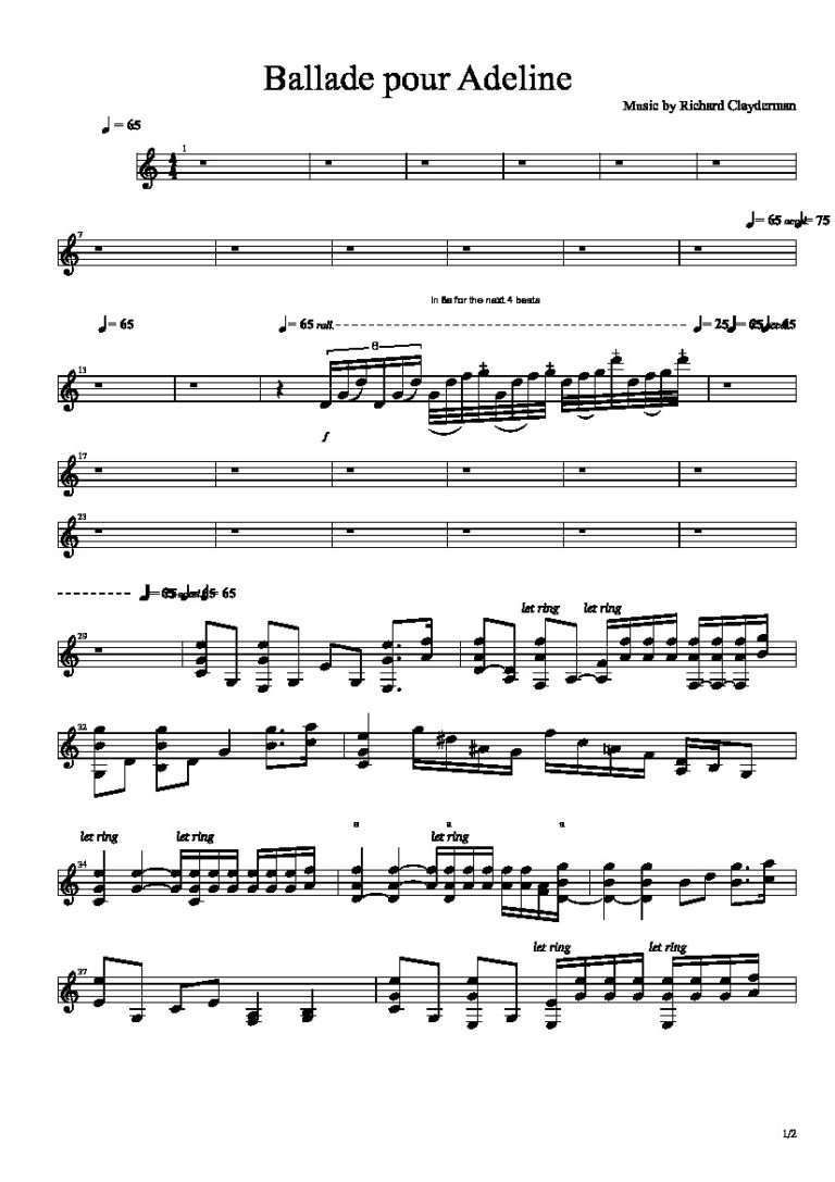 richard clayderman sheet music ballade pour adeline