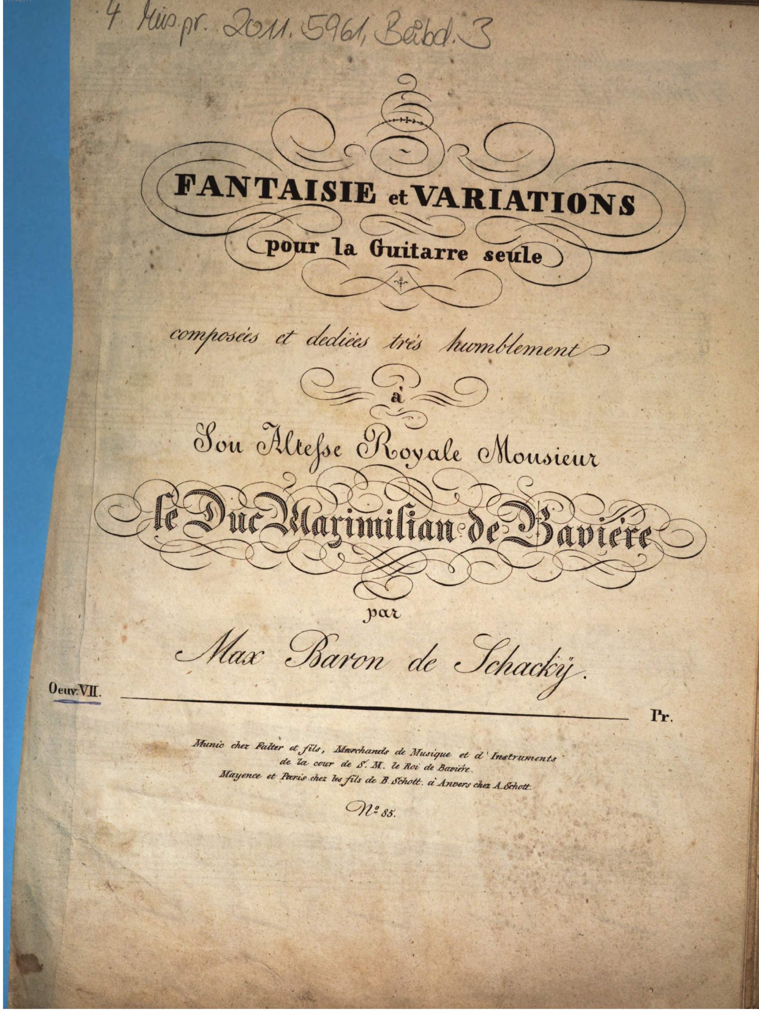 Schacky. Maximilian von - Fantasia, Theme and 6 Variations, Op.7 ...